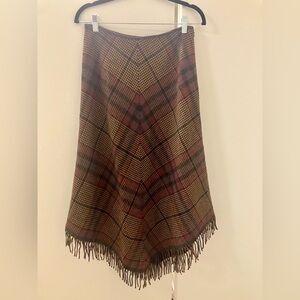 Ralph Lauren Vintage Tweed Plaid Lambswool Fringe Point Midi Womens Skirt Sz 4